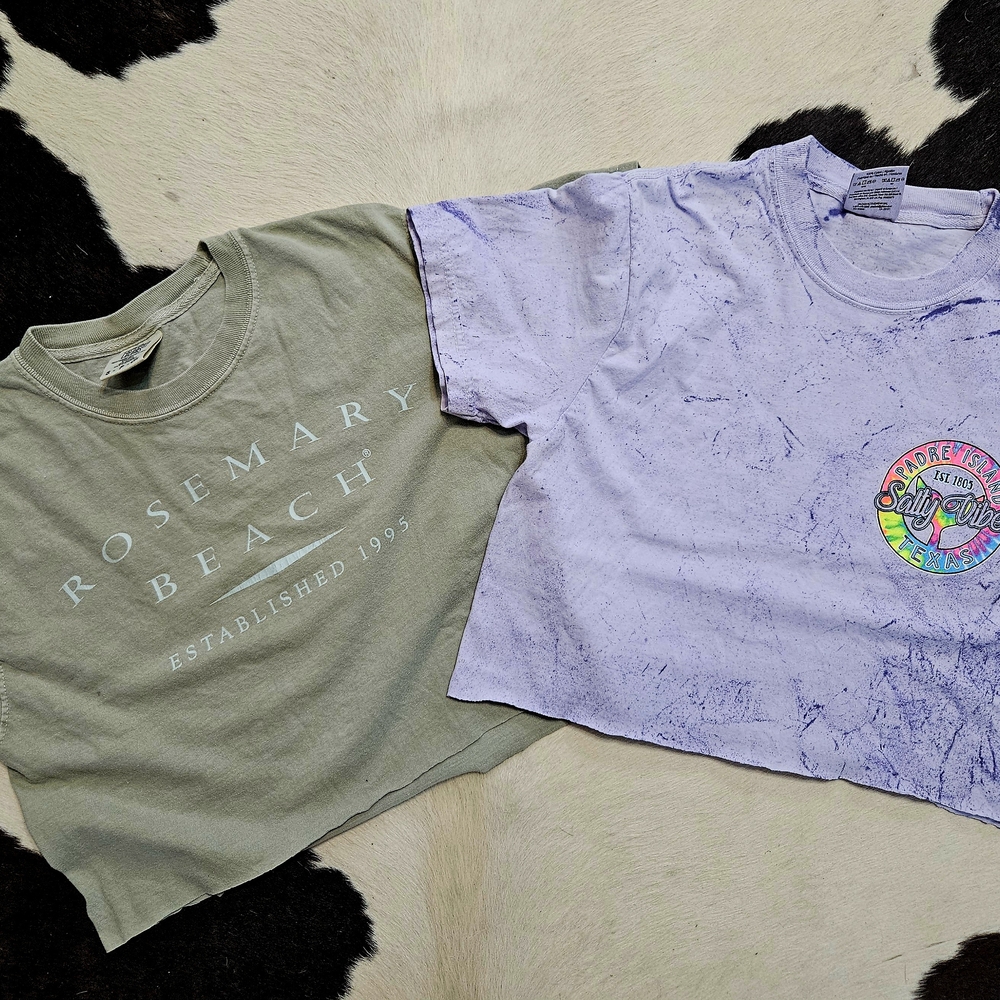 SET OF 2 - Rosemary Beach - Padre Island Short Sleeve Cropped Graphic Tees- Sm.